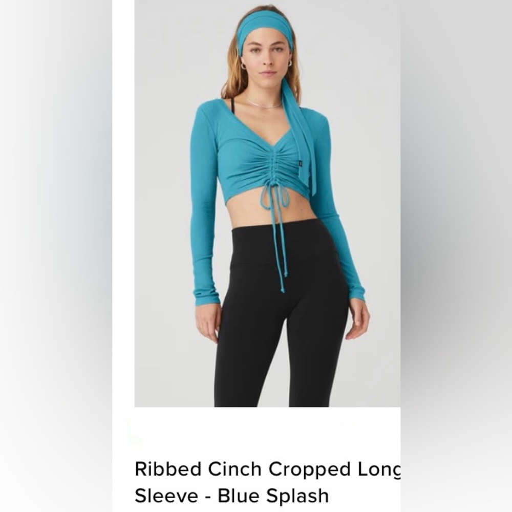 ALO Ribbed Cinch Cropped Long Sleeve-Blue Splash